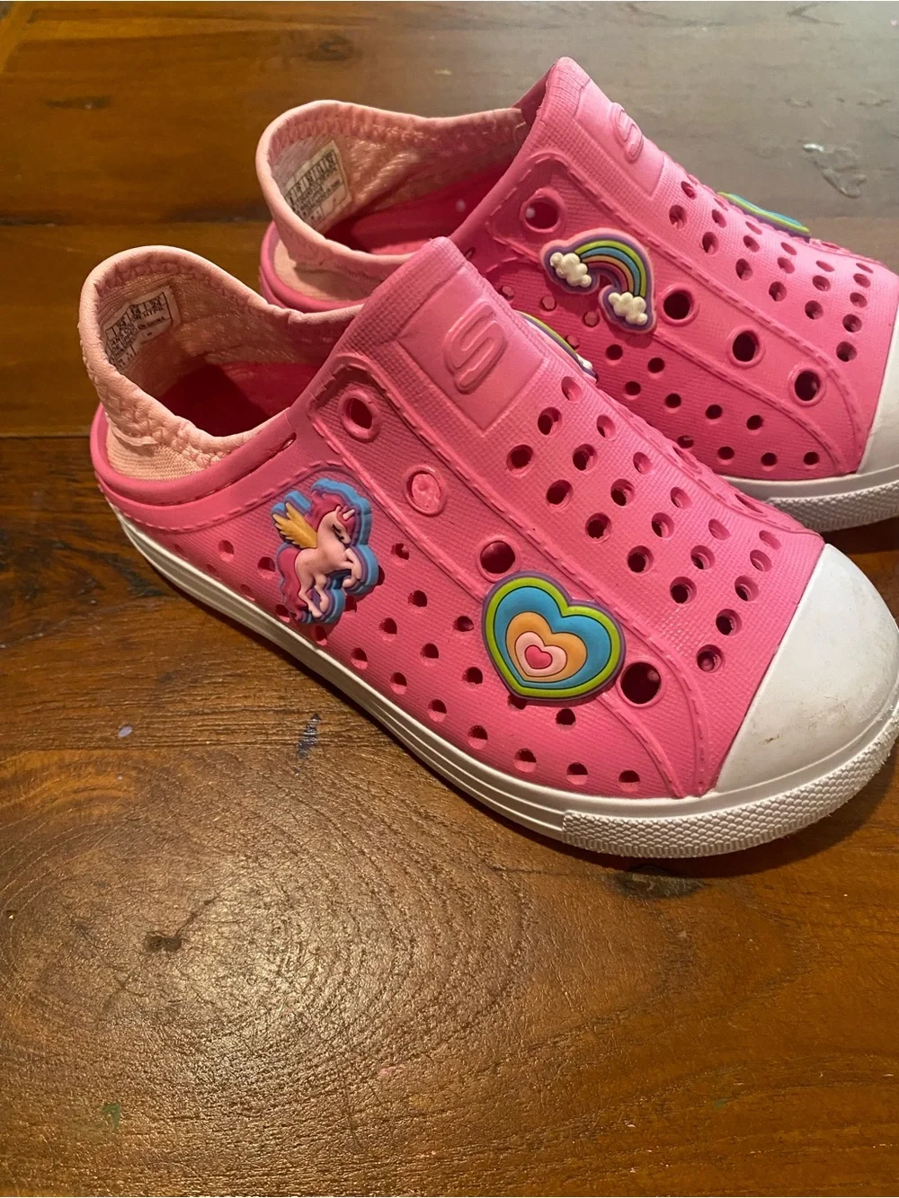 Skechers Pink Slip-On Kids Water Shoes with Rainbow Heart Charms